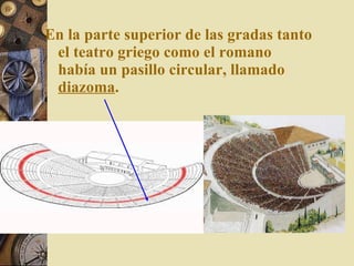 En la parte superior de las gradas tanto el teatro griego como el romano había un pasillo circular, llamado  diazoma .  