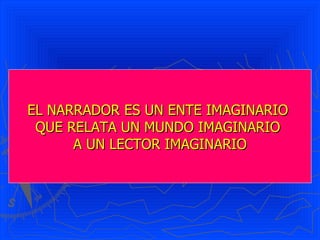EL NARRADOR ES UN ENTE IMAGINARIO
 QUE RELATA UN MUNDO IMAGINARIO
      A UN LECTOR IMAGINARIO
 