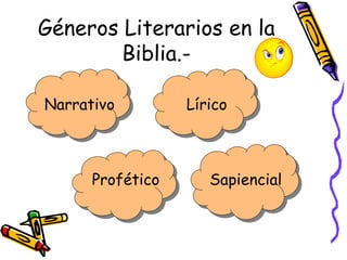Géneros Literarios en la Biblia.- Narrativo Lírico Profético Sapiencial 