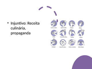 • Injuntivo: Receita
culinária,
propaganda
 