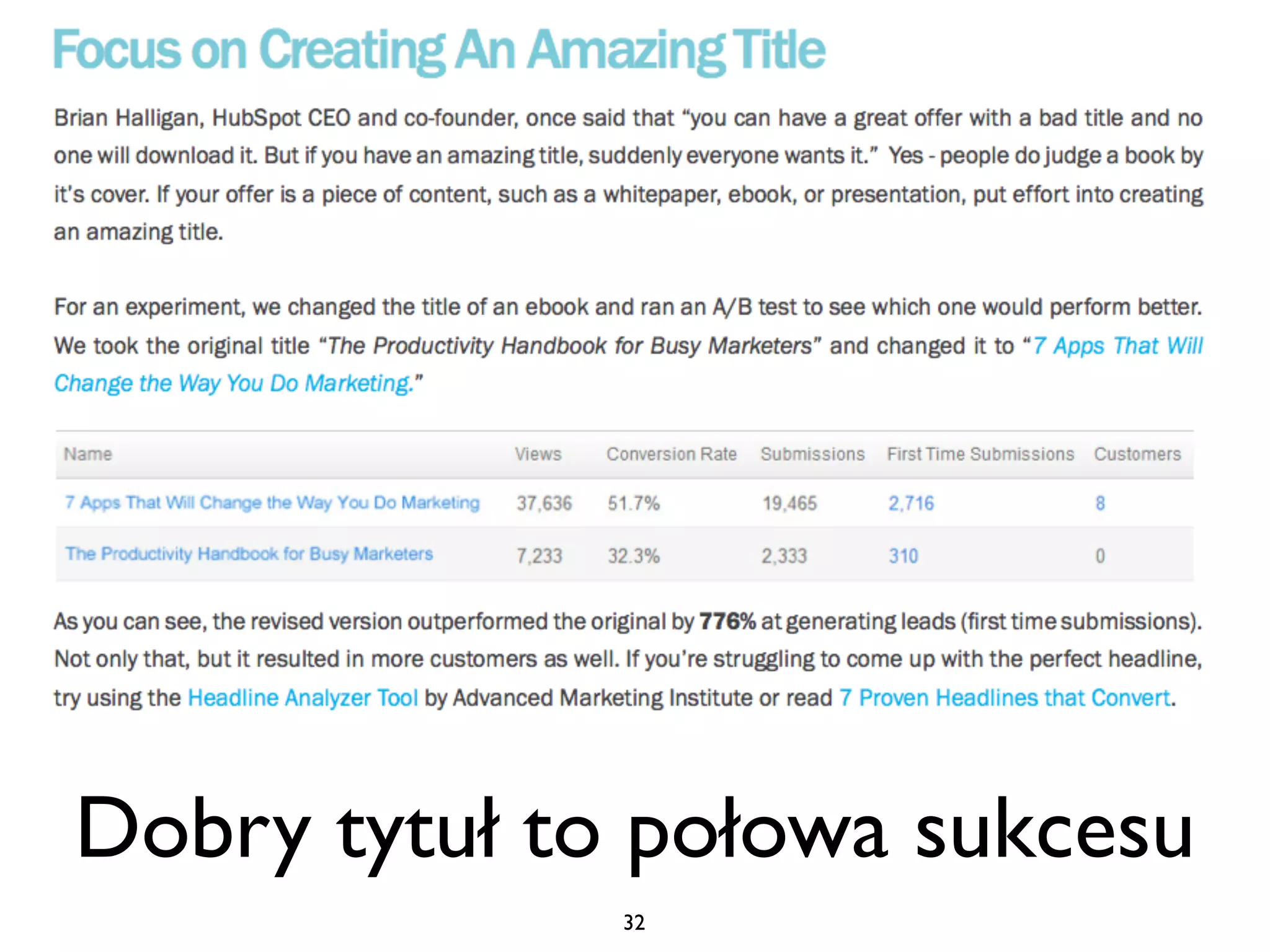 Dobry tytuł to połowa sukcesu
              32
 