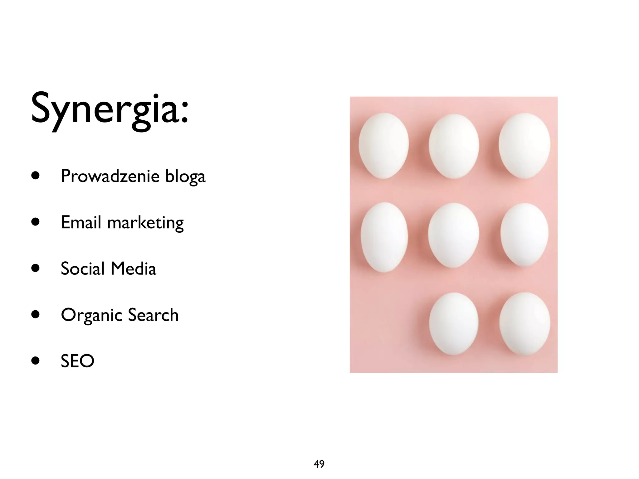 Synergia:
•   Prowadzenie bloga

•   Email marketing

•   Social Media

•   Organic Search

•   SEO




                        49
 