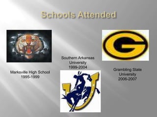 Southern Arkansas
                             University
                            1999-2004
                                             Grambling State
Marksville High School
                                                University
     1995-1999
                                               2006-2007
 
