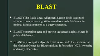 Computer E Blast BLAST at NCBI and EMBL (Gene sequence comparison) | PPTX