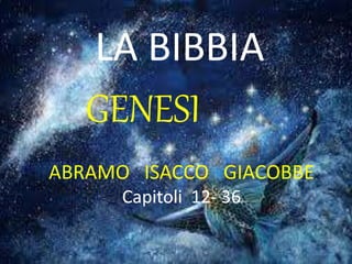 LA BIBBIA
GENESI
ABRAMO ISACCO GIACOBBE
Capitoli 12- 36
 