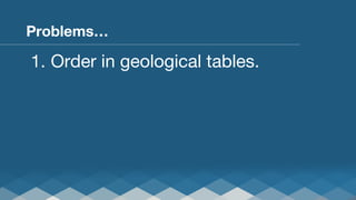 Problems…

1.  Order in geological tables.

 