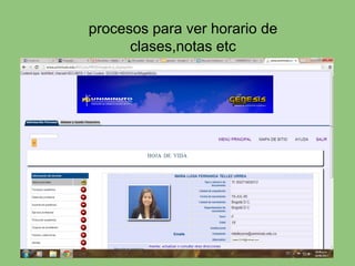 procesos para ver horario de
clases,notas etc
 