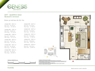 A PA R T M E N T S
LOFT - QUARTO E SALA
PAV IM E N TO IN F E R IO R
Áreas privativas do Ed. Era
Unidade 802 - 69,23 m2
Pav. I n f. - 4 2 ,0 3 m2
Pav. Su p. - 27 ,2 0 m2
Unidade 804 - 67,81 m2
Pav. I n f. - 4 0 ,6 7 m2
Pav. Su p. - 27 ,1 4 m2
Unidade 805 - 67,80 m2
Pav. I n f. - 4 0 ,6 3 m2
Pav. Su p. - 27 ,1 7 m2
Unidade 806 - 68,74 m2
Pav. I n f. - 4 1 ,2 7 m2
Pav. Su p. - 27 ,4 7 m2
Unidade 807 - 69,15 m2
Pav. I n f. - 4 1 ,2 6 m2
Pav. Su p. - 27 ,8 9 m2
Unidade 808 - 66,16 m2
Pav. I n f. - 4 1 ,2 6 m2
Pav. Su p. - 24 ,9 0 m2
PLANTAS
Unidade 809 - 68,74 m2
Pav. I n f. - 4 1, 26 m2
Pav. Su p. - 2 7, 4 8 m2
Unidade 810 - 68,72 m2
Pav. I n f. - 4 1, 26 m2
Pav. Su p. - 2 7, 4 6 m2
Unidade 811 - 69,15 m2
Pav. I n f. - 4 1, 26 m2
Pav. Su p. - 2 7, 8 9 m2
Unidade 812 - 69,61 m2
Pav. I n f. - 4 0, 64 m2
Pav. Su p. - 2 8, 9 7 m2
Unidade 813 - 69,56 m2
Pav. I n f. - 4 0, 70 m2
Pav. Su p. - 2 8, 8 6 m2
Material provisório sujeito a alterações.
 