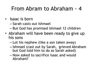 A deep darkness, a flash of light, and
it’s over…. Did you miss it? - 2
• A Flash of light
– interrupting the King of Sodom mid sentence
– Melchizadek, the priest king of Jebus (will be
Jerusalem) appears bringing bread and wine
– A priest of God most high, with no genealogy
listed
– And in Psalm 109, 110 a picture of the
Messiah
– And then he’s gone as fast as he came
 
