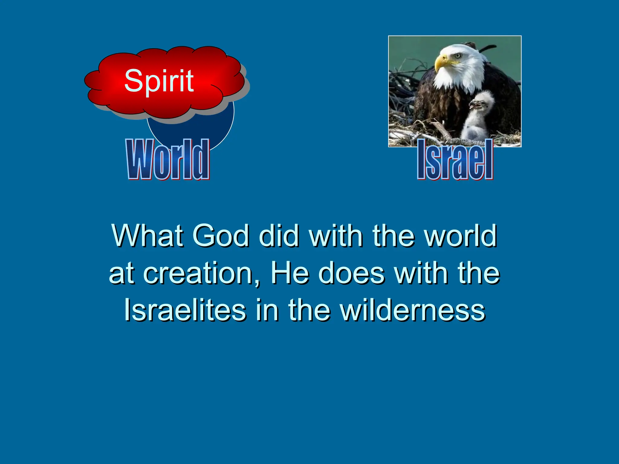 What God did with the world
What God did with the world
at creation, He does with the
at creation, He does with the
Israelites in the wilderness
Israelites in the wilderness
Spirit
 