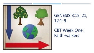 GENESIS 3:15, 21;
12:1-9
CBT Week One:
Faith-walkers
 