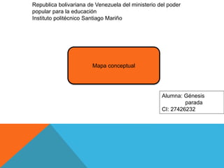 Republica bolivariana de Venezuela del ministerio del poder
popular para la educación
Instituto politécnico Santiago Mariño
Alumna: Génesis
parada
CI: 27426232
Mapa conceptual
 