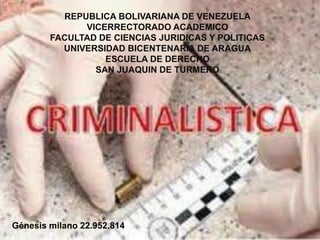 REPUBLICA BOLIVARIANA DE VENEZUELA 
VICERRECTORADO ACADEMICO 
FACULTAD DE CIENCIAS JURIDICAS Y POLITICAS 
UNIVERSIDAD BICENTENARIA DE ARAGUA 
ESCUELA DE DERECHO 
SAN JUAQUIN DE TURMERO 
Génesis milano 22.952.814 
 