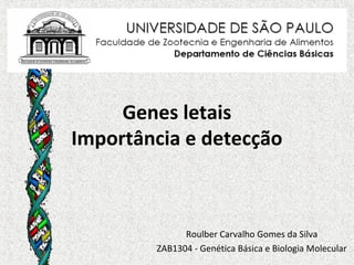 Genes letais
Importância e detecção



              Roulber Carvalho Gomes da Silva
        ZAB1304 - Genética Básica e Biologia Molecular
 