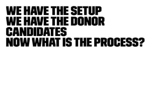 We havethe setup
We havethe donor
candidates
Nowwhatisthe process?
 