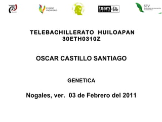 TELEBACHILLERATO  HUILOAPAN 30ETH0310Z  OSCAR CASTILLO SANTIAGO GENETICA Nogales, ver.  03 de Febrero del 2011 