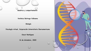 Genética y comportamiento
Verónica Buitrago Valbuena
Biología
Psicología virtual, Corporación Universitaria Iberoamericana
Oscar Rodríguez
16 de diciembre, 2020
 