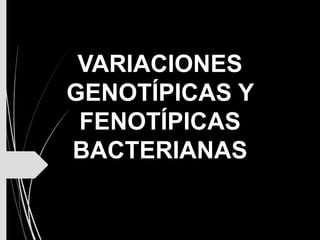 VARIACIONES
GENOTÍPICAS Y
FENOTÍPICAS
BACTERIANAS
 
