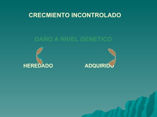 CRECMIENTO INCONTROLADO DAÑO A NIVEL GENETICO HEREDADO ADQUIRIDO 