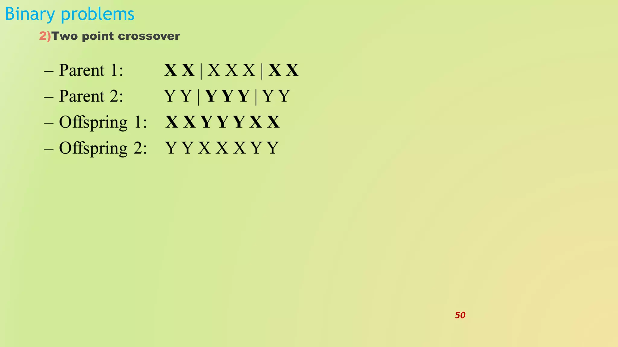 Binary problems
2)Two point crossover
50
 