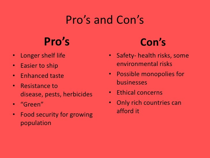 Pros And Cons Of Genetically Modified Foods Chart