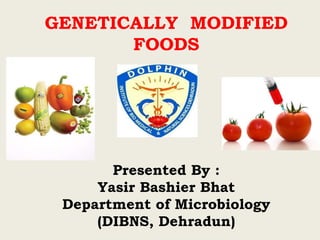 GENETICALLY MODIFIED
FOODS
Presented By :
Yasir Bashier Bhat
Department of Microbiology
(DIBNS, Dehradun)
 