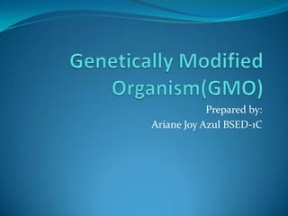 Genetically Modified Organism(GMO)             Prepared by:    Ariane Joy Azul BSED-1C 