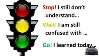 Stop! I still don’t
understand…
Wait! I am still
confused with …
Go! I learned today…
 