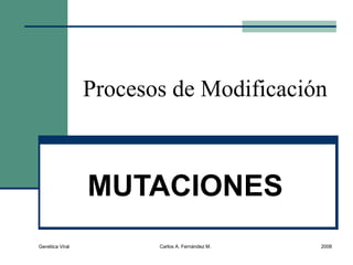Genética Viral Carlos A. Fernández M. 2008
Procesos de Modificación
MUTACIONES
 