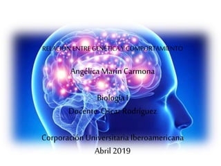RELACIÓN ENTREGENÉTICA Y COMPORTAMIENTO
AngélicaMarín Carmona
BiologíaI
Docente:OscarRodríguez
CorporaciónUniversitaria Iberoamericana
Abril 2019
 