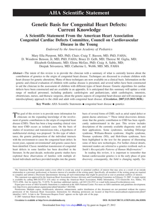 Genetic basis for congenital heart defects | PDF
