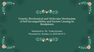 Genetic, Biochemical and Molecular Mechanism
of Self Incompatibility and Factors Causing Its
Breakdown
Submitted to: Dr. Vedna Kumari
Presented by: Ronika (A-2020-40-017)
 