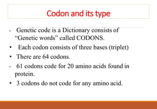 ANTICODON
• The base sequence of t RNA which pairs with codon of
mRNA during translation is called anticodon.
 