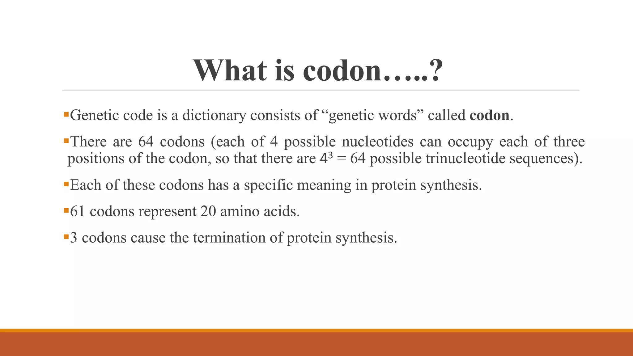 Genetic code deciphering propertie and code dictionary. | PPTX ...