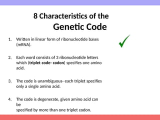 Comprehensive Overview of the Genetic Code and Its Characteristics | PPTX