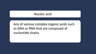 WRITE YOUR TOPIC OR IDEA
BENIFITS OF GENETIC
ENGINEERING IN
AGRICULTURE
INCREASE CROP PRODUCTION
Nucleic acid
Any of vario...