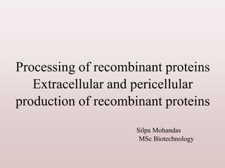 Processing of recombinant proteins
Extracellular and pericellular
production of recombinant proteins
Silpa Mohandas
MSc Biotechnology
 
