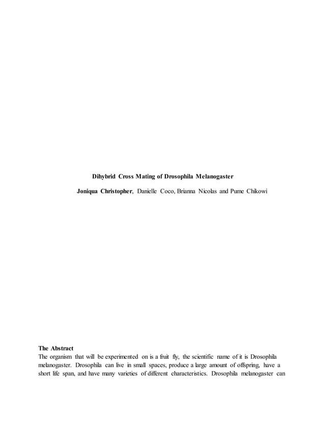 experiment on the offspring of drosophila melanogaster PDF