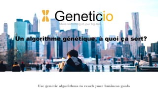 GeneticioMake something of your big data
Use genetic algorithms to reach your business goals
Un algorithme génétique, à quoi ça sert?
 