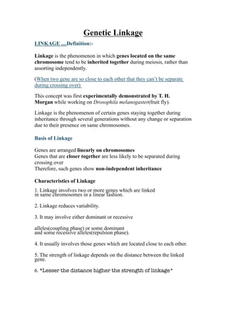 Linkage In Genetics Notes.pdf Genetic Linkage, Type and Significance Notes Pdf | PDF