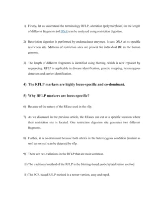 GENE (Genetic )Markers.docx RAPD AFLP RFLP SSSR SNP ESR | DOCX