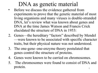 DNA as genetic material ,[object Object],[object Object],[object Object],[object Object],[object Object]