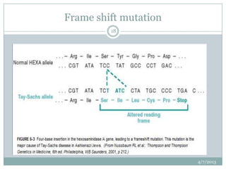 Frame shift mutation
         18




                       4/7/2013
 