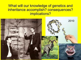 What will our knowledge of genetics and inheritance accomplish? consequences?implications? 1953 2010 