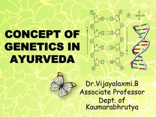 CONCEPT OF
GENETICS IN
AYURVEDA
Dr.Vijayalaxmi.B
Associate Professor
Dept. of
Kaumarabhrutya
 