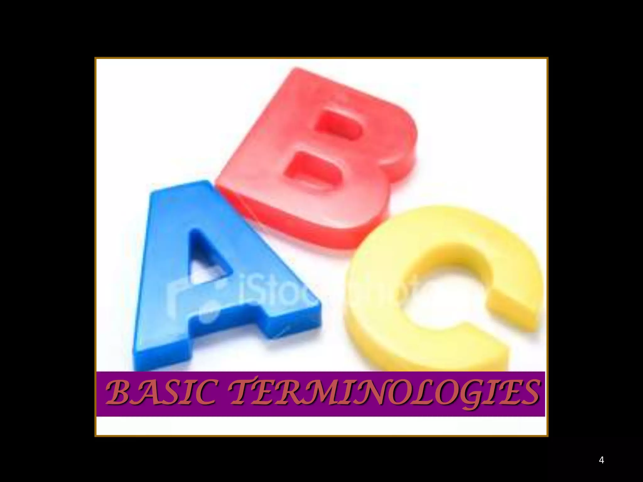 Basic Terminologies

BASIC TERMINOLOGIES
4

 