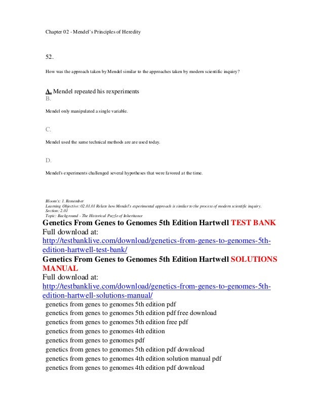 Genetics from genes to genomes 5th edition hartwell test bank