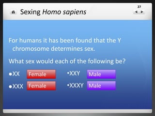 Crossing Over
• Crossing over occurs when
homologous chromatids fail to
correctly separate during
prophase I of meiosis.
• This results in offspring that may
have a different genetic make-up
than their parents.
• Gametes that have undergone
this process are called crossing
over.
 