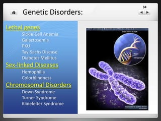 Sickle-Cell Anemia
 Mostly affecting
those of African
ancestry, but also
occurs in other
ethnic groups,
including people
who are of
Mediterranean and
Middle Eastern
descent.
 More than 70,000
Americans have
sickle cell anemia.
And about 2 million
Americans — 1 in 12
African Americans —
have sickle cell trait.
The sickle hemoglobin (HbS) mutation confers a
genetic advantage against malaria so carrier
frequency is highest in areas where malaria is (or
was) endemic (regularly found among particular
people or in a certain area )
34
 