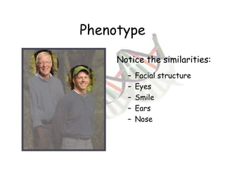 Phenotype Facial structure Eyes Smile Ears Nose Notice the similarities: 